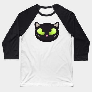 Funny Black Cat With Green Eyes Baseball T-Shirt